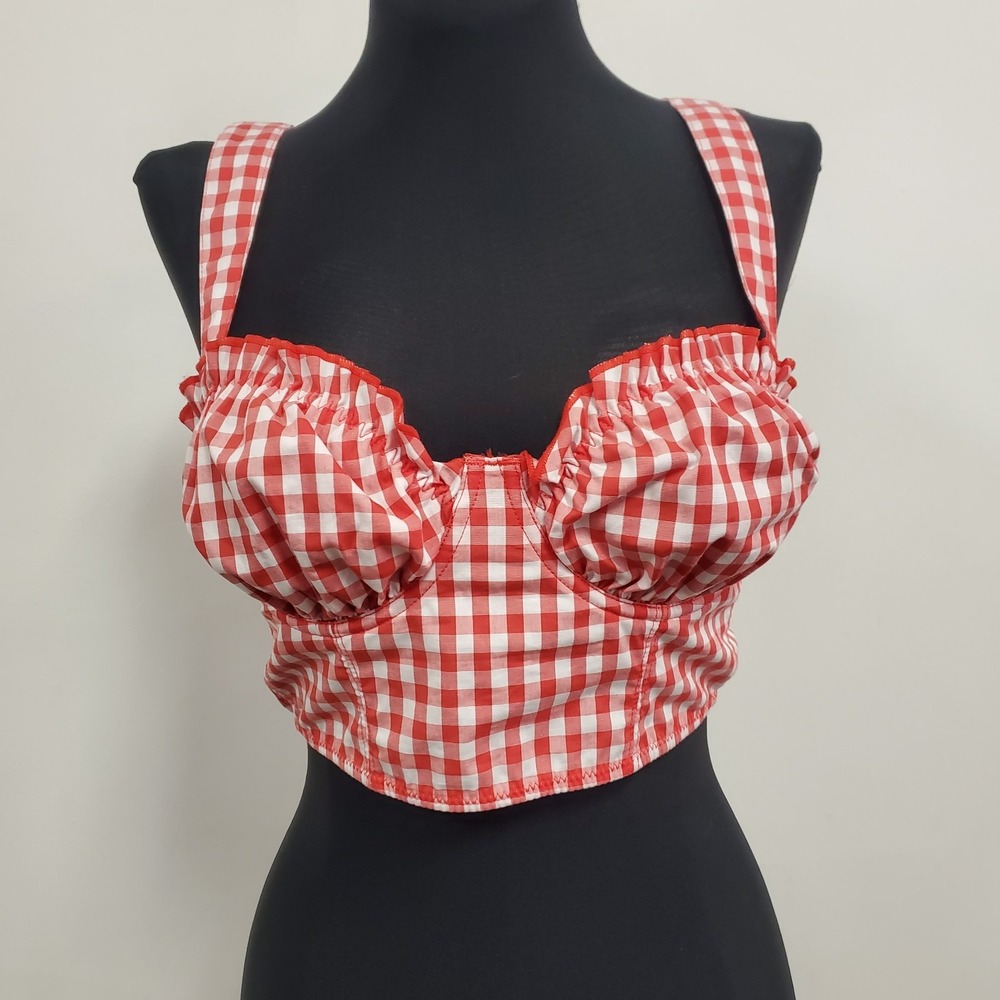 Colsie Womens‎ Gingham Coquette Milkmaid Babydoll Corset Top Size XS Red Picnic
